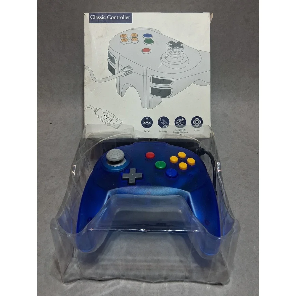 Classic Retro 64 N64 Classic Wired USB Controller Gamepads for PC BLUE